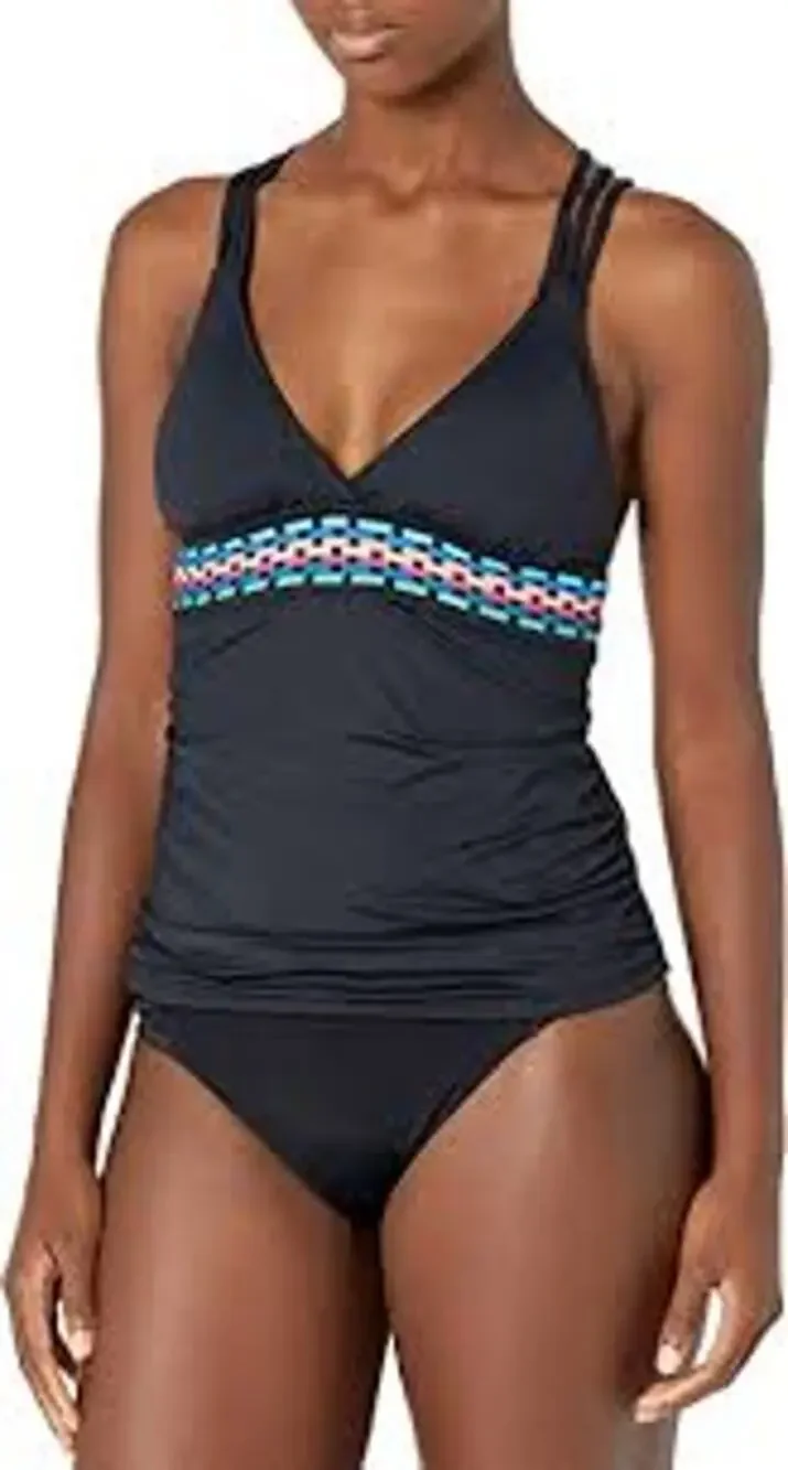 LA BLANCA Swimwear Women's Size 4 V Neck Tankini Top Sleeveless Solid Black